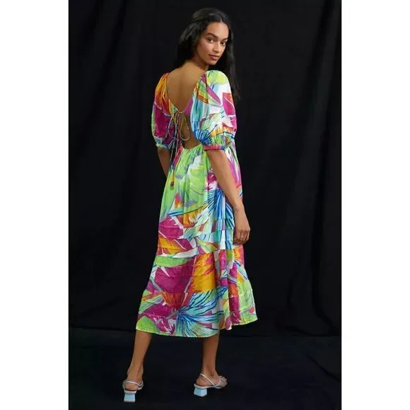 Anthropologie Farm Rio Rainbow Leaves Midi Dress XS NWT - Picture 3 of 5